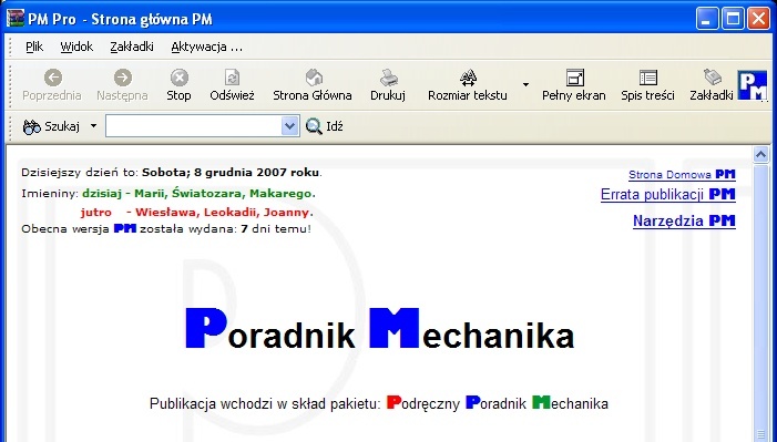Widok części okna publikacji