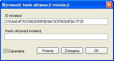 Okno z wygenerowanym ID instalacji